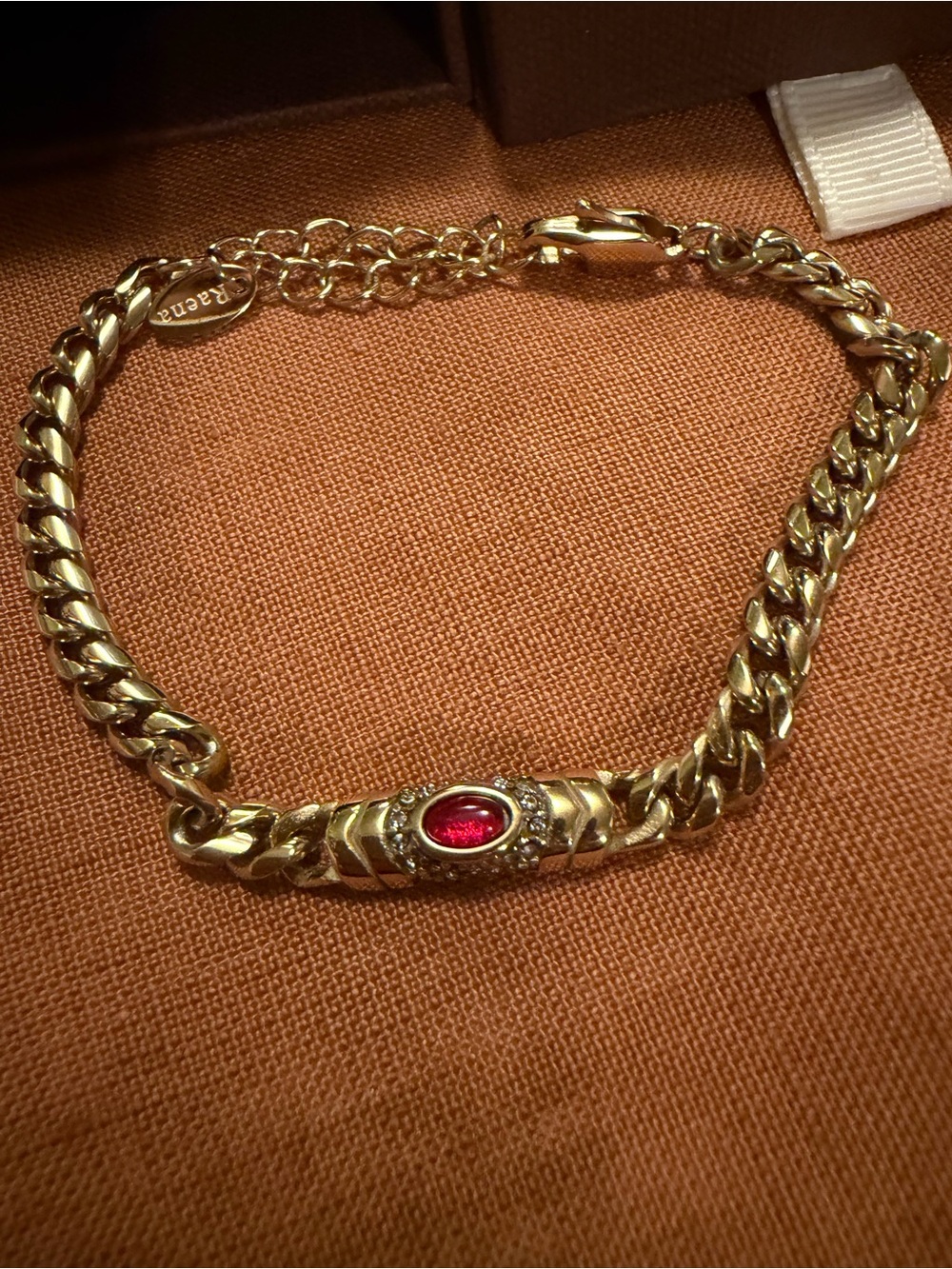 Gold-Tone Chain Bracelet with Red Stone Accent - Women Jewelry
